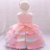 2021 Avec bandeau Colorfu Baptême 1er anniversaire Robe pour bébé fille Cérémonie Fleur Princesse Robes Robe de soirée Vêtements pour enfants G1129