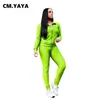 CM.Yaya Sports Jacquard Sweatsit Kvinnors uppsättning Track Hooded Jacket Jogger Byxor Aktiv TrackSuit Two Piece Fitness Outfit 211105