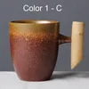 Canecas Criativo japonês cerâmica caneca de café tumbler ferrugem esmalte com alça de madeira chá leite cerveja copo de água home office drinkware 300m252s