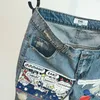 Nya ankomst mode mens jeans tryck ljus jean shorts män ulzzang sommarmönster längd blixtlås stonvaskad 210317