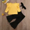 0-24m Wiosna Jesień Born Niemowlę Dziewczynka Ubrania Zestaw Solid Color Ruffles T Shirt Flare Spodnie Outfits Costumes 210515