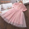 Girls Princess Dresses Kids Fashion Cartoon Bunny Vestidos Baby Girl Mesh Patchwork Costume Sequined Suits 3-7 Years 210429