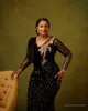 2021 Plus Size Arabische ASO EBI Black Mermaid Sexy Prom Jurken Diepe V-hals Kant Lovertjes Avond Formele Partij Tweede Receptie Jurken Jurk ZJ302