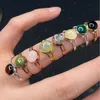 10mm 12mm Healing Natural Stone Crystal Rings Small Round Open Adjustable Amethysts Lapis Pink Quartz Women Ring Party Wedding Jewelry