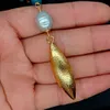 YYGEM Olive Brushed Gold color Pendant natural Apatite Cultured Gray Rice freshwater Pearl Wrap Necklace 24"
