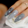 Fałszywe paznokcie 24pcs szary marmurowy żel żel paznokcie długie ostre stiletto akryl fałszywy elegancki dama pełna okładka produkt manicure z883 Prud22