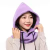 Zocept Winter Cotton Hat Women Warm Thick Ear Neck Protection Beanies Female 2 Layer Hooded Collar Removable Drawstring Cap 211229