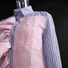 Patchwork Wzburzyć Paski Koszula Dla Kobiet Lapel Z Długim Rękawem Ruched See przez Casual Bluzka Kobieta Spadek 210524