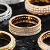 18K Gold Placing Anneaux de mariage Bijoux 5 mm de largeur Bling Cubic Zirconia Copper Men Femmes Egagement Party Band Cadeaux