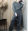 Stickad Drape Wide-ben Pant Suit Winter Warm Two Piece Set Y2K Women Ströja Tracksuits Long Straight Trousers Outfits