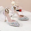 Scarpe da sposa con tacco alto fatte a mano AB Crystal Bride Scarpe da damigella d'onore Scarpe da donna con punta a punta e cinturini con fibbia Tacco principessa