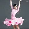 Abbigliamento da palcoscenico 2021 Vestito da ballo latino per ragazze Costumi da competizione in pizzo rosa diviso Tango Rumba Cha Samba Salsa Abbigliamento per bambini1