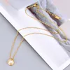 Mode Echt 18K Gold Überzogene Titan Stahl Halskette Elegante Ins Runde Barock Perle Halskette für Frauen Partei Schmuck