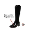 Concise Designer Knee High Boots For Girls Genuine Leather Side Zipper Women's Shoes Fall Party Winter Heels 210528