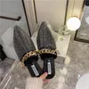 Тапочки Rhinestone Женщины Заостренные Носки Металлические Украшения Bling Мода Сандалии Слайды Скольжения на Мулы Туфли Лето 35-39
