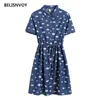 Ulzzang Mori Fille D'été Femmes Bleu Robes Motif De Nuage Imprimé À Manches Courtes Vintage Vestidos Japonais Mignon Kawaii Femme Dres 210520