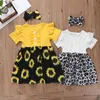 Abbigliamento per bambini Ragazze Girasole Leopardo Abito a coste Bambini Volant Manica volante Abiti da principessa Moda estiva Abbigliamento per bambini M3529