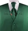 solid plain green formal waistcoat set for wedding (vest+ascot tie+handkerchief)