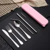 Stainless Steel Flatware Set Portable Cutlery Set For Outdoor Travel Picnic Dinnerware Set Metal Straw With Box And Bag Utensil RRB13800