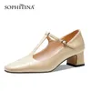 SOPHITINA T-Strap Pumps Lady Retro TPR antideslizante Primavera Zapatos femeninos Hecho a mano Punta cuadrada Cuero de vaca Tacón grueso Zapatos de mujer AO63 210513