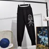 Black Sports Sticke Set Women Tracksuit Manual Beading Flowers Sweater Harem Pants Two Piece Outfits Female Loose Stick Suit Women's