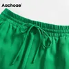 Aachoae kobiety szerokie spodnie nogi zielone dorywczo długie spodnie mody vintage wysokiej ulicy dama pantalon 210925
