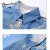 Yitimuceng Striped Print Blouse Women Button Shirts Loose Spring Fashion Long Sleeve Turn-down Collar Office Lady Tops 210601