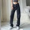 Cheeky rechte jeans voor vrouwen hoge taille losse niet-stretch denim met slanke ontspannen fit vintage geïnspireerde aanvoelende broek 210708
