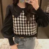 Women Contrast Color Lantern Sleeve Splicing Short Shirts Female Smock O Neck Blouses Casual Lady Loose Tops Blusas S8262 220217
