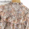 Frauen Cascading Rüschen Floral Druck Chiffon Shirts Vintage Weibliche Langarm Blusen Casual Dame Lose Tops Blusas 210604