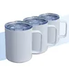 Tasses à sublimation de 12 oz Gobelets à café isolés sans soudure en acier inoxydable avec couvercles et poignée Gobelet à double paroi Tasse de voyage thermique pour l'extérieur, le bureau, la maison, l'école