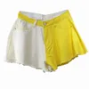 Kobiety Yellow Beach Wszystkie Dopasuj Szerokie nogi Burr Łączone Denim Spodenki Wysoka Talia Luźna Moda Letnie wakacje 16F1384 210510