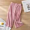 Style Pleated Wide-Leg Girls' Trousers Summer Comfortable Chiffon Children's Ice Silk Nine Cent Pants Refreshing And Clean Multicolor Options