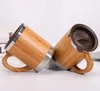 Bambu de aço inoxidável canecas com alça e tampas Camping leite caneca Eco amigável Copo de viagem de chá