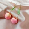 2021 Summer Korean Acrylic Trendy Pink Peach Dangle Earrings For Women Girls Cute Sweet Jewelry Gift Fashion Fruit