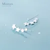 925 Sterling Silver Glossy Stackable Stars Row stud Earring for Women Fashion Simple Gold Color Ear Pin Jewelry 210707