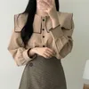 Fall Korean Style Design Sense Niche Shirt Retro All-match Color Color Color Contrast Tops zijn dunne dames met lange mouwen GX1246 210507