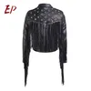 EP Female Clothing Patchwork Tassel Rivet PU Leather Women's Coats Lapel Collar Long Sleeve Asymmetrical Jackets 211011