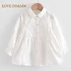 LOVE DD&MM Girls Shirts Kids Clothes Girls Tops Flower Hollow Embroidery Sweet Lace Long-Sleeved Blouse Baby Casual Costumes 210715