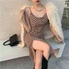 Moda Sexy Sling Chic Dress Kobieta Split Ends Slim Bloting Zewnętrzny Łańcuch Długa Spódnica Torba Wiosna Hip 210520