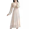 Сплошные старинные слоеные рукавное платье для вечеринки мода весенние сетки платье женщин высокая талия пития Peter Pan воротник длинные платья 12913 210527