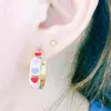10Pairs 2021 Gold Color Metal Enamel Colored Ear wear Smile Star Heart Flower Hoops Earring gifts for women