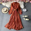 Neploe Stand Collar Pullover Long Sleeve Dress Women High Waist Hip Sashes Pleat Long Vestidos Spring 2021 New Candy Color Robe Y0726