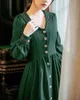 PEUT-ÊTRE U Femmes Élégant Vert Col Châle À Manches Longues Au Genou Robe Vintage Bouton Solide D2200 210529