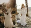 Vintage virkning spetsar bröllopsklänningar med lång ärm 2022 V-ringning sjöjungfru hippie västra landet cowgirl bohemiska brudklänningar gdf253x