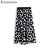 Kimutomo vrouwen rok lente herfst korea mode vrouwelijke hart afdrukken elastische hoge taille a-line rok uitloper casual 210521