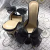 2021 Women Ladies Genuine Leather Rhinestone 10CM High Heels Sandals Summer Flip-flops Slipper Slip-on Wedding Dress Gladiator Shoes Diamond Ballots 3D Bowtie