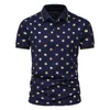 Men's Polos Shirts 2022 Summer High Quality Men Gold Printed Lapel Slim Business Casual Short Sleeves Clothing