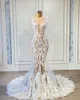 Сексуальные свадебные платья русалки с прозрачным вырезом 2021 Роскошные кружевные свадебные платья с аппликацией и перьями vestido de fiesta
