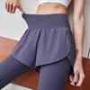 F.Dyraa Women High Waiste Yoga Pants Fake 2個シームレスレギンス高弾性フィットネス走行タイツレギンス210929